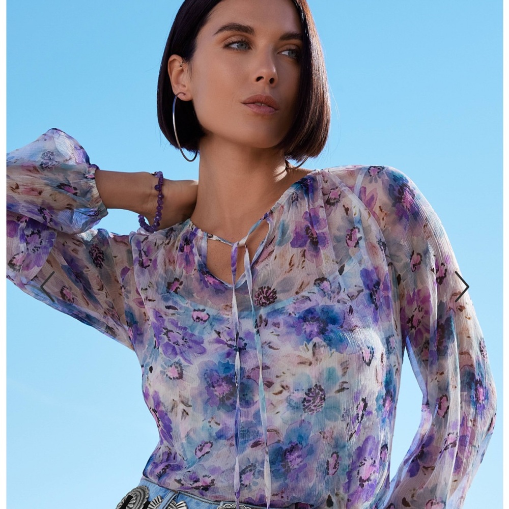 Johnny Was Silk Floral Glinda Peasant Top